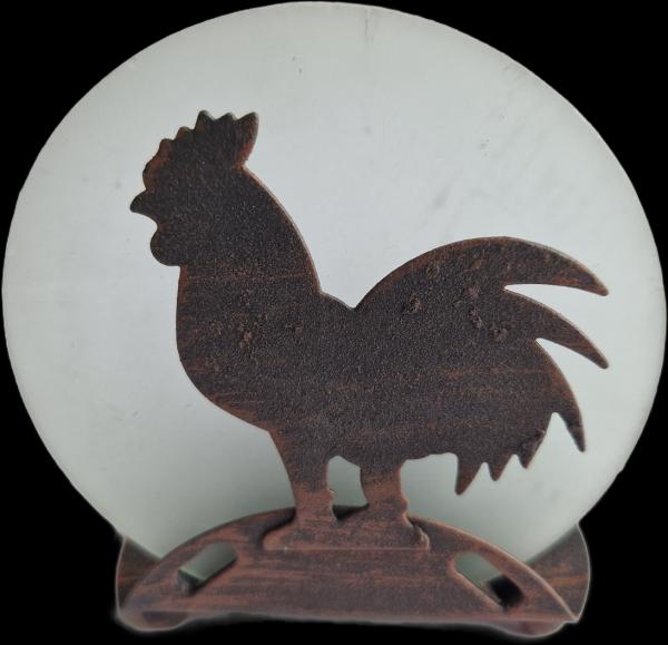Teelichthalter aus Glas /Metall mit Hahn Motiv Ø 10 cm