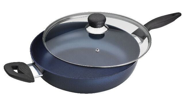 Großraumpfanne COLOR mit Gegengriff 28 cm und Glasdeckel silber/blau/violett