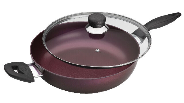 Großraumpfanne COLOR mit Gegengriff 28 cm und Glasdeckel silber/blau/violett