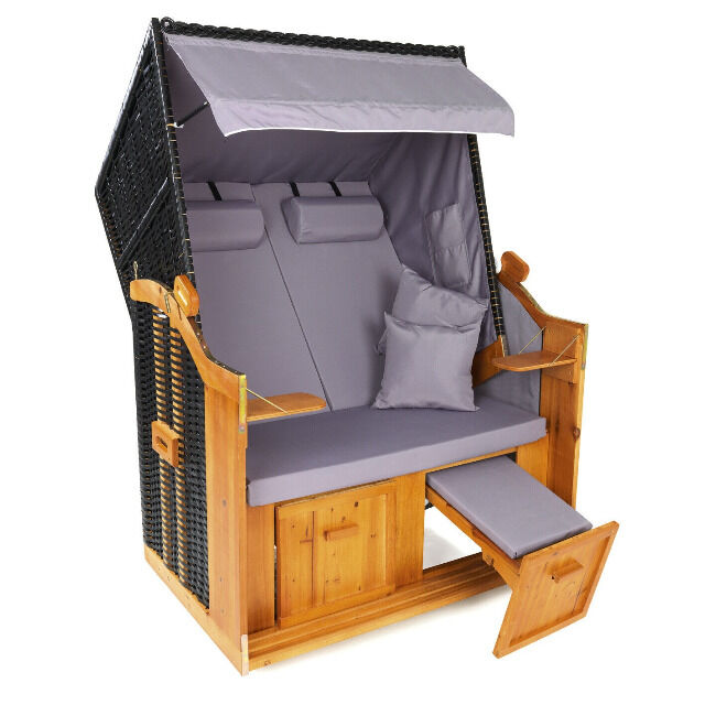 Hoberg Strandkorb 2 Sitzer ohne Rollen inkl. Fußbänke & verstellbar 120x80x160cm