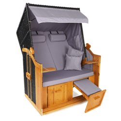 Hoberg Strandkorb 2 Sitzer ohne Rollen inkl. Fußbänke & verstellbar 120x80x160cm