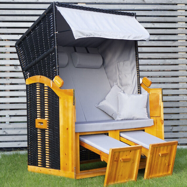 Hoberg Strandkorb 2 Sitzer ohne Rollen inkl. Fußbänke & verstellbar 120x80x160cm