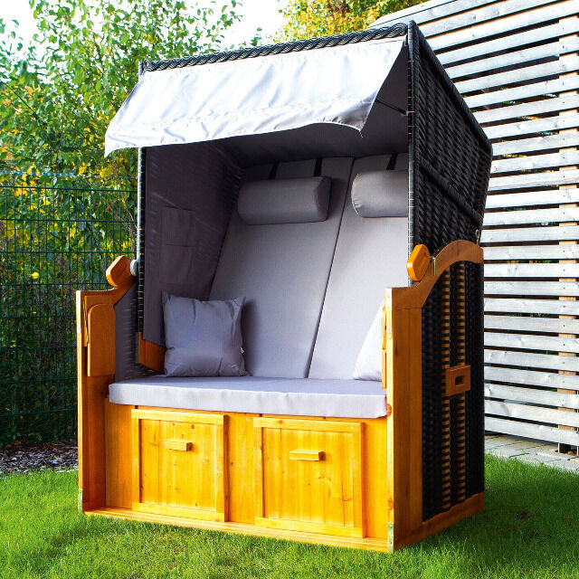 Hoberg Strandkorb 2 Sitzer ohne Rollen inkl. Fußbänke & verstellbar 120x80x160cm