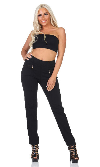 New Fashion Damen Strech  Hosen basic  mit Knöpfen , Hosentaschen und Reißverschluss Größen 36-46 