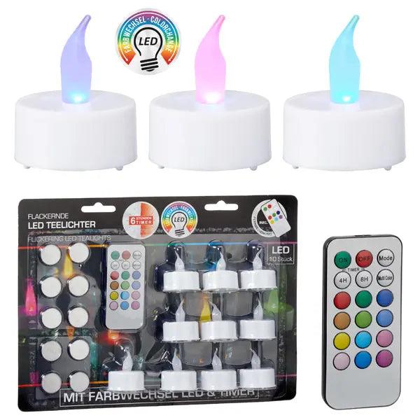 10er-Set LED Teelichter Farbwechsel mit Fernbedienung, batteriebetrieben, 4cm Durchmesser