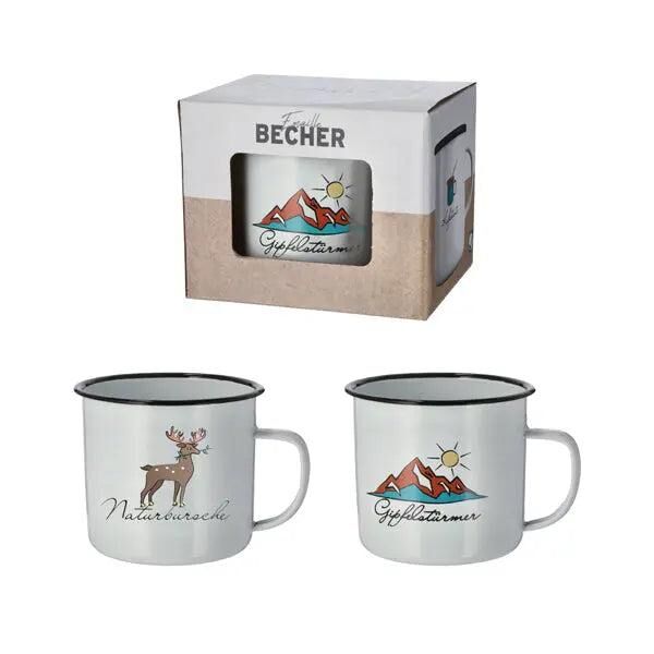 2er Set Emaille-Becher 'Nature', 9cm Hoch, Rustikales Trinkgeschirr