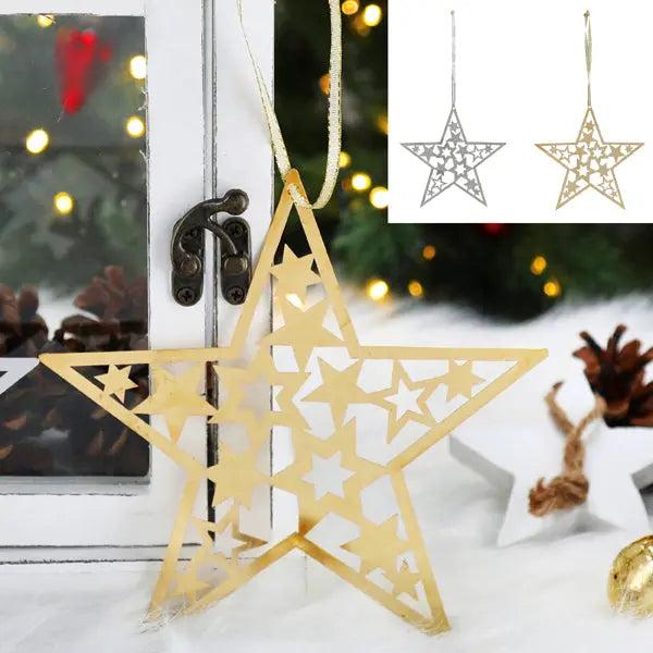 Set of 2 large metal star pendants, approx. 15 cm - Elegant decorative elements