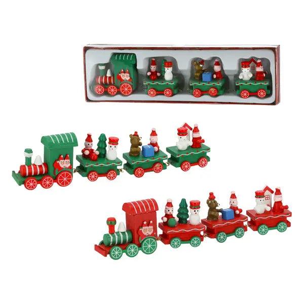 2er Set Holzz&uuml;ge, je 4-teilig, H&ouml;he ca. 5cm - Klassische Spielzeugeisenbahnen