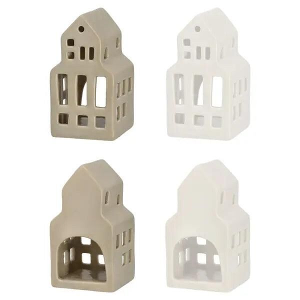 2er Set Keramikhaus Teelichthalter, 11,5 cm Hoch, Charmante Mini-Kerzenh&auml;user