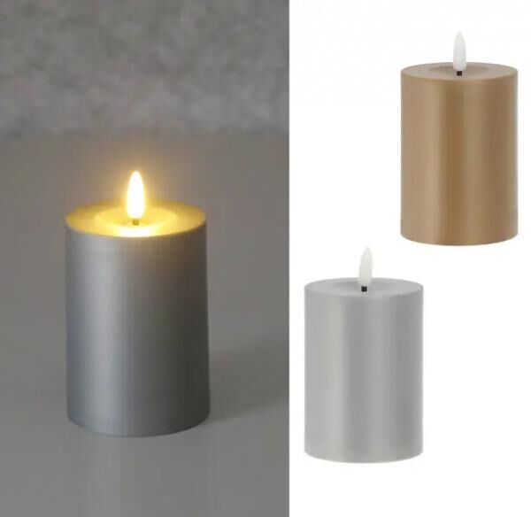 Set of 2 small LED candles, metallic, approx. 7x10 cm high