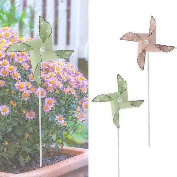 2er Set Kleine Metall-Windm&uuml;hlen Gartenstecker, H&ouml;he 43 cm