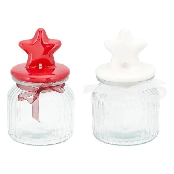 Set of 2 medium storage jars with star-shaped lids, approx. 18 cm high