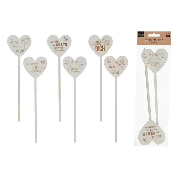 2er Set Wei&szlig;e Herzstecker mit Gravur, 24 cm H&ouml;he