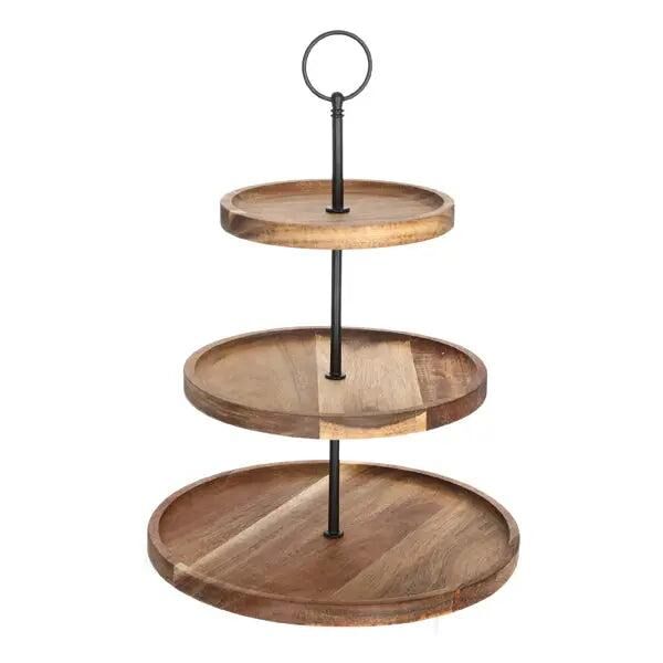 3-st&ouml;ckige Holz-Etagere, 35 cm hoch, f&uuml;r Kuchen & Geb&auml;ck