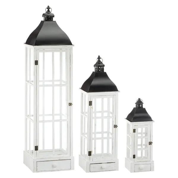 3-teiliges Laternen-Set in Wei&szlig;, klassisches Design &ndash; ideal f&uuml;r stilvolle Beleuchtung