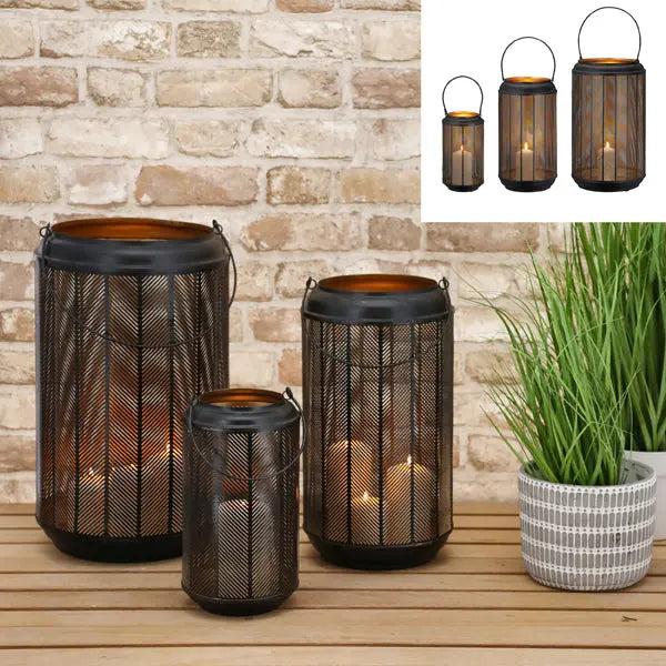 3er Set Gartenlaternen in Schwarz-Gold - Stilvolle Beleuchtung