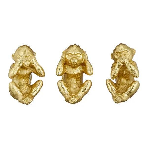 3er-Set Goldene Affenfiguren, Klein, H&ouml;he ca. 10 cm