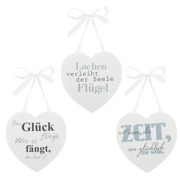 3er Set Herzanh&auml;nger mit Spr&uuml;chen, 14 cm - Inspirierende Wanddeko
