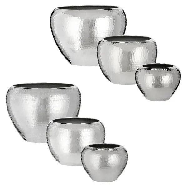3er Set konische &Uuml;bert&ouml;pfe in Silber, 2 Designs &ndash; Stilvolle Pflanzendeko