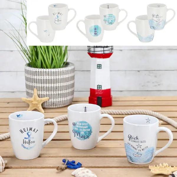 3er-Set Maritime, Runde Kaffeebecher, Ca. 9,5 cm H&ouml;he