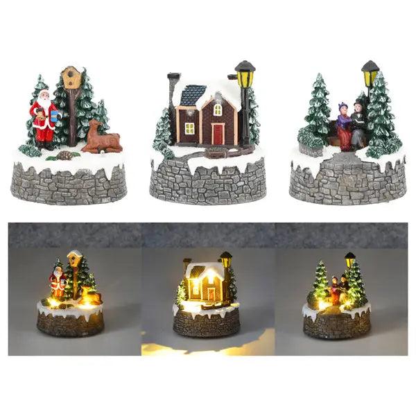 3er Set Runde LED-Winterlandschaft, Dekorative Leuchtobjekte, 9x10 cm