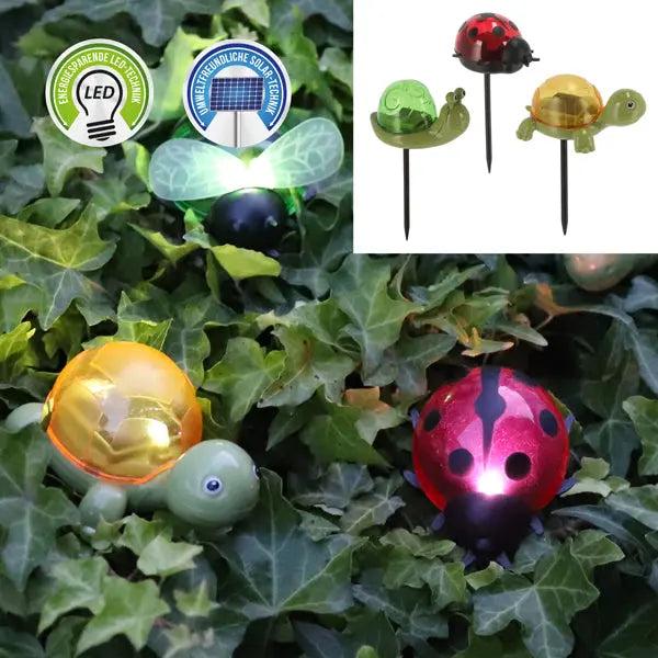 3er Set Tierische Solar LED Gartenleuchten, 15cm Hoch, Au&szlig;endekoration