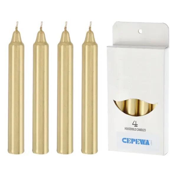 4er-Pack Goldene Metallic-Stabkerzen, 15 cm &ndash; Glamour&ouml;ses Kerzenset