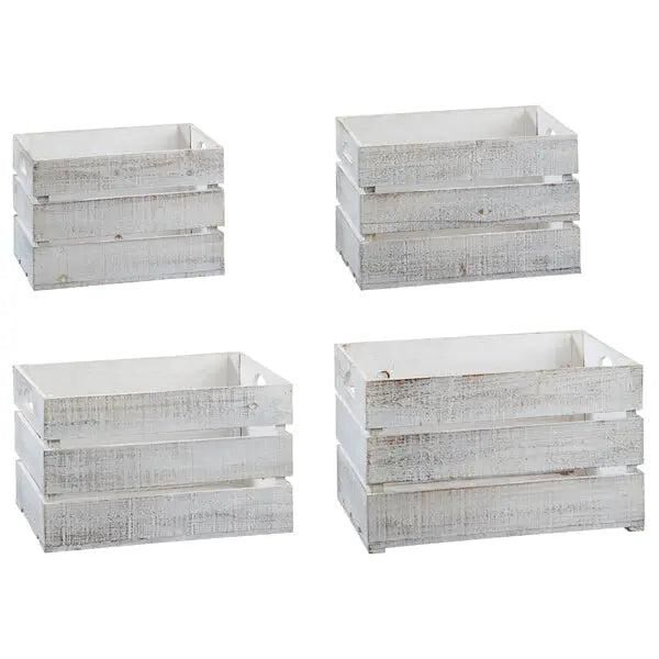 Set of 4 decorative wooden crates, antique white, vintage design