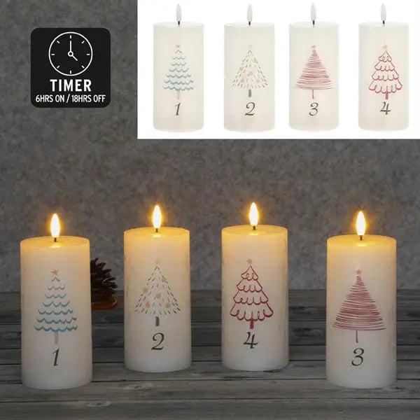 4er Set LED Echtwachskerzen, Advent, wei&szlig;, ca. 7,5x15 cm, sicherer Flammeneffekt, batteriebetrieben