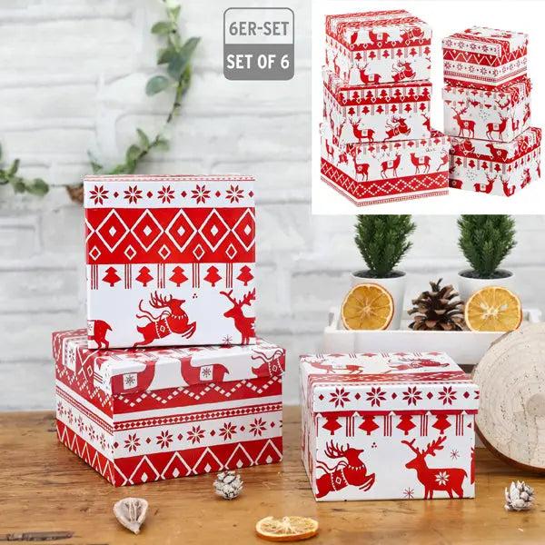 6er-Set Quadratische Boxen 'Nordic Xmas' &ndash; Festliche Aufbewahrung