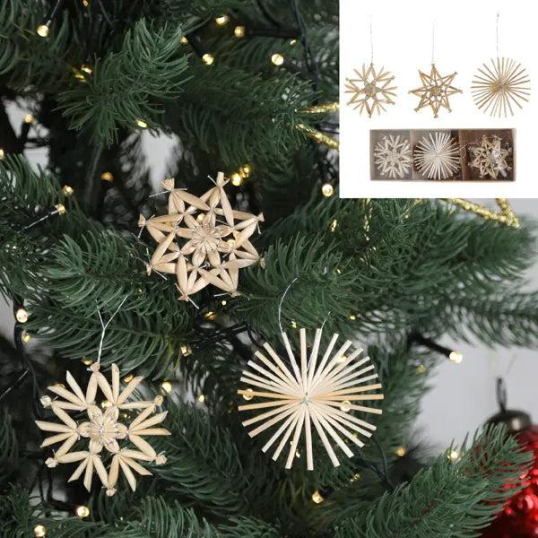 Set of 9 mini straw stars, diameter approx. 6 cm, rustic Christmas decoration