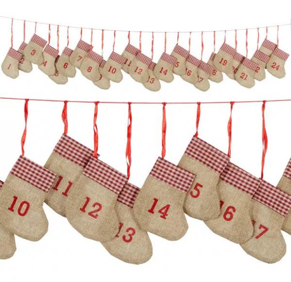 Adventskalender-Socken, Karo-Muster, 180 cm - Festliche Dekoration f&uuml;r die Weihnachtszeit