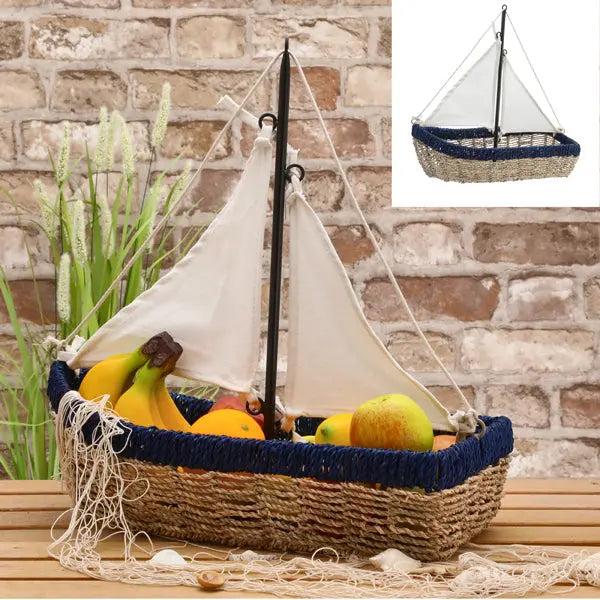 Aufbewahrungskorb in Segelschiff-Form | 45x45cm Maritimer Deko-Organizer