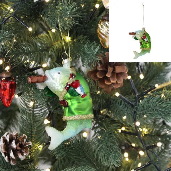 Au&szlig;ergew&ouml;hnlicher Glasfisch mit Zigarre Weihnachtsanh&auml;nger, Glitzer, 10cm