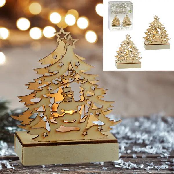 Batteriebetriebener LED Teelicht Tannenbaum, 2 Leuchtmodi flackernd/statisch, ca. 12cm, Weihnachtsdeko