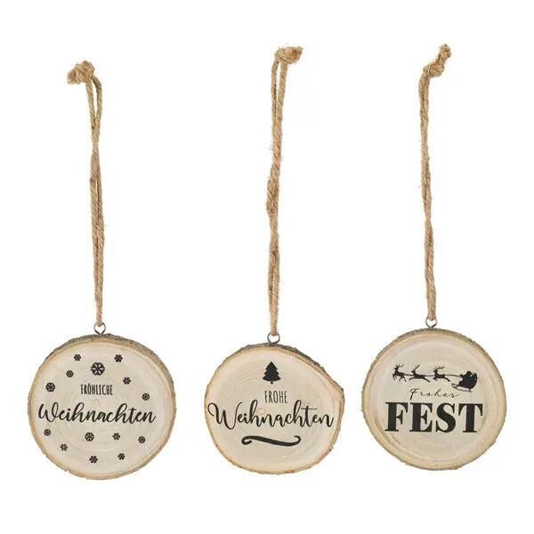 Baumscheiben-H&auml;nger Weihnachten, 3er-Set, ca. 10 cm Durchmesser &ndash; Rustikale Festtagsdekoration