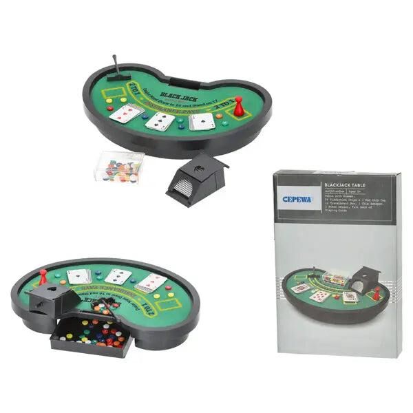 Blackjack Tisch-Set - Kompaktes Casino-Spielset, ca. 26x17cm, Karten, Chips & Dealer-Werkzeuge