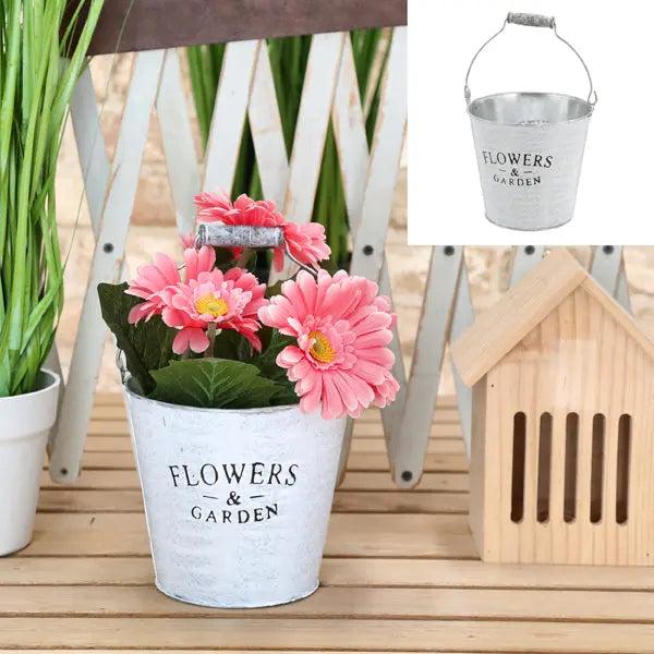 Blumeneimer &bdquo;Flowers & Garden&ldquo;, 16,5x15cm &ndash; Dekorativer Metalltopf f&uuml;r Pflanzen