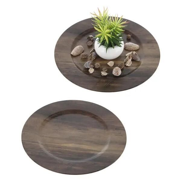 Brauner Holzoptik Dekoteller, ca. 33cm Durchmesser, Rustikales Wohnaccessoire
