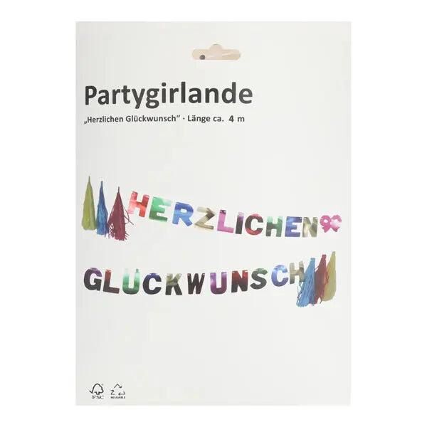Bunte Girlande Herzlichen Gl&uuml;ckwunsch, 400cm L&auml;nge - Perfekt f&uuml;r Feiern und Partys