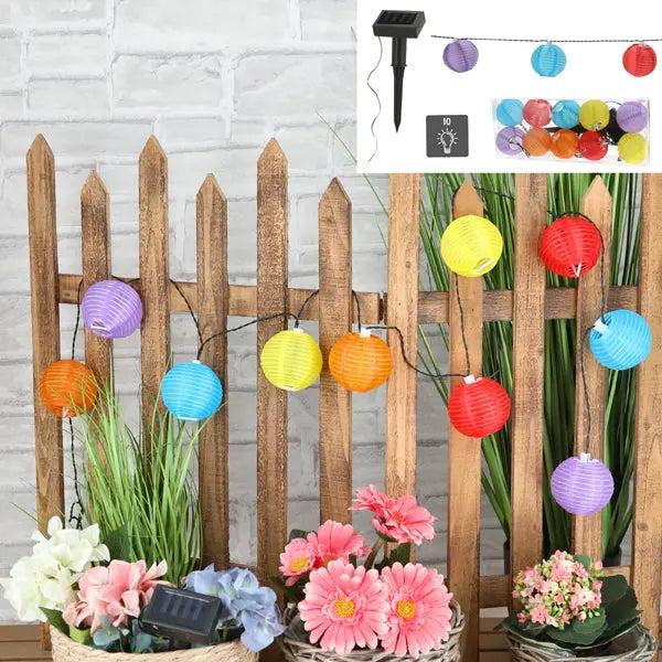 Bunte LED-Solar-Lichterkette mit 10 Lampions, ca. 185 cm lang: Ideale Gartenbeleuchtung f&uuml;r Feierlichkeiten.