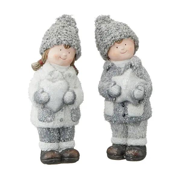Charmante Winterkinder-Figuren, Set aus 2, gro&szlig;, ca. 21 cm hoch - Weihnachtsdeko Highlight