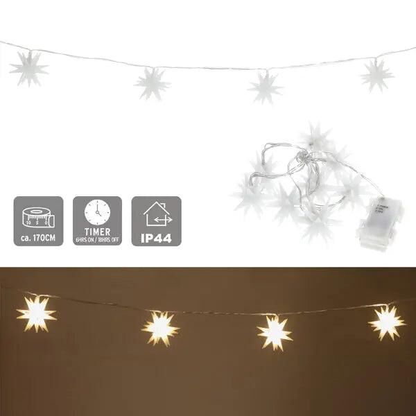 Dekorative 3D LED-Lichterkette Stern Wei&szlig;, 170 cm lang, Energieeffizient, f&uuml;r Innen und Au&szlig;en