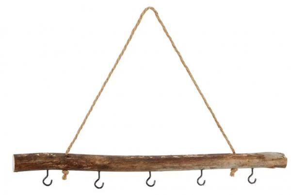 Dekorative Deluxe Holzstange mit Haken, Ca. 50cm - Kompakter Wand-Organizer