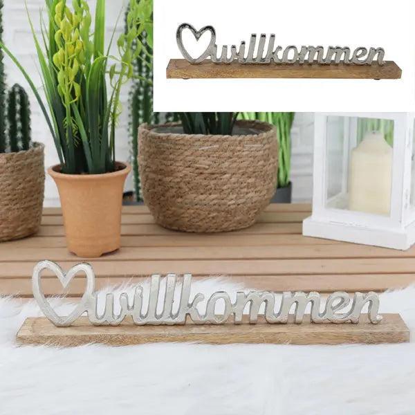 Dekorativer Schriftzug 'Willkommen', 40cm Breit, Eingangsbereich