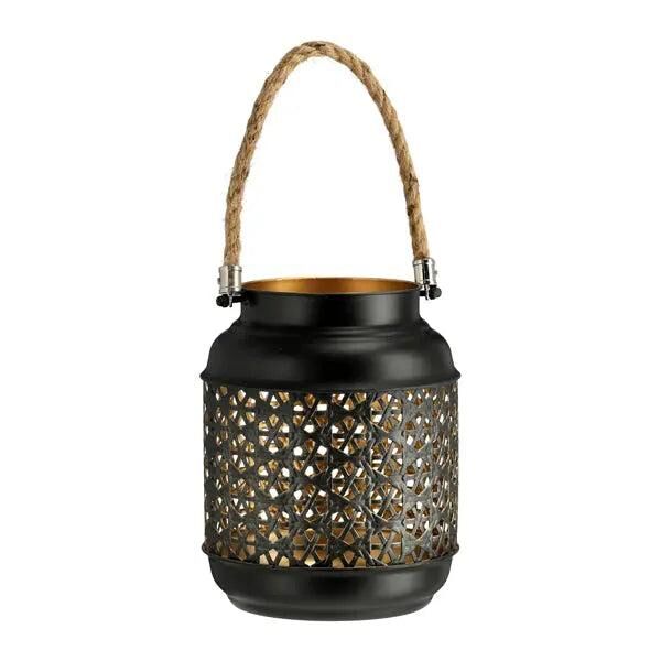 Dekoratives Windlicht, schwarz-gold, ca. 20cm H&ouml;he &ndash; Elegante Laterne f&uuml;r Innen- und Au&szlig;enbereich