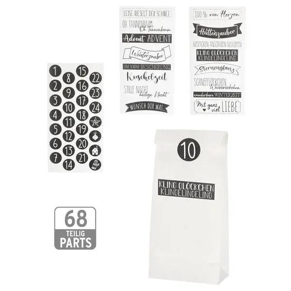 DIY Adventskalender-Bastelset, Schwarz-Wei&szlig;, 68 Teile