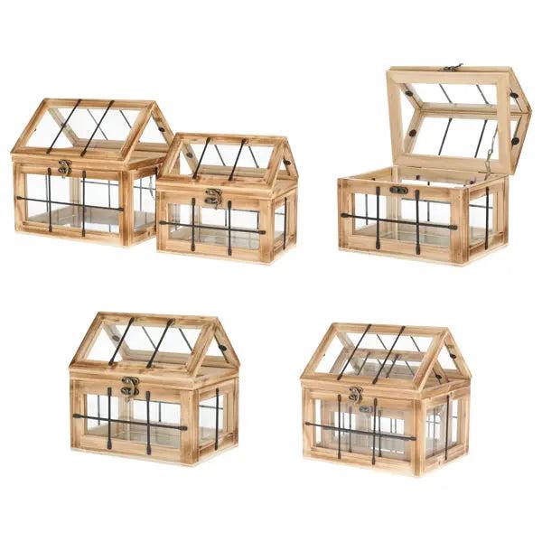 Doppelset Holz-Pflanzenh&auml;user &ndash; Kompakte Garten-Treibh&auml;user