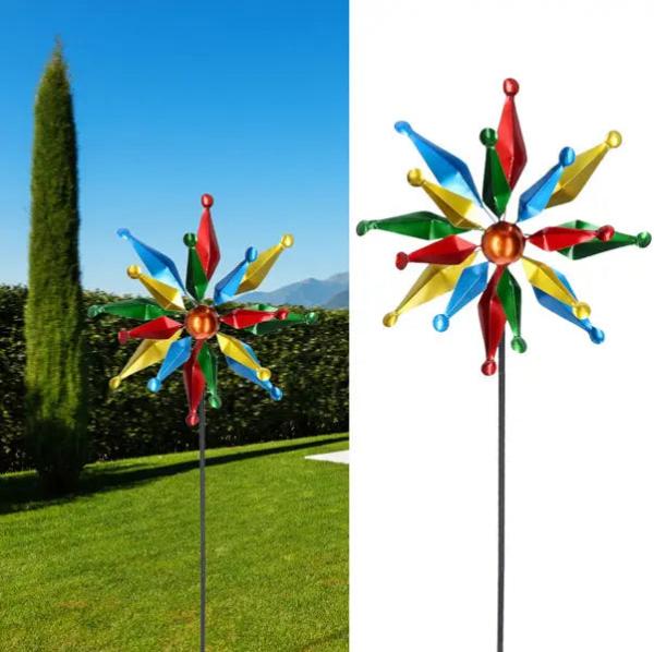 Doppeltes Buntes Windrad, 168cm Hoch, Garten Windm&uuml;hle, Lebendige Outdoor Dekoration