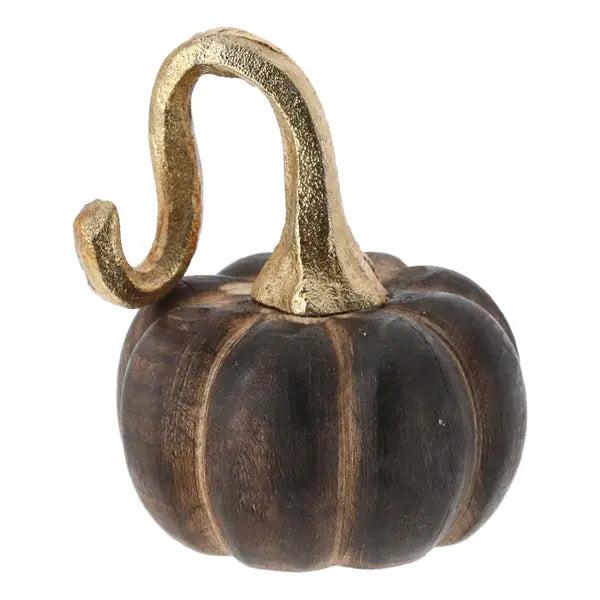 Dunkler Mangoholz-K&uuml;rbis, 12cm hoch - Elegante Herbstdekoration